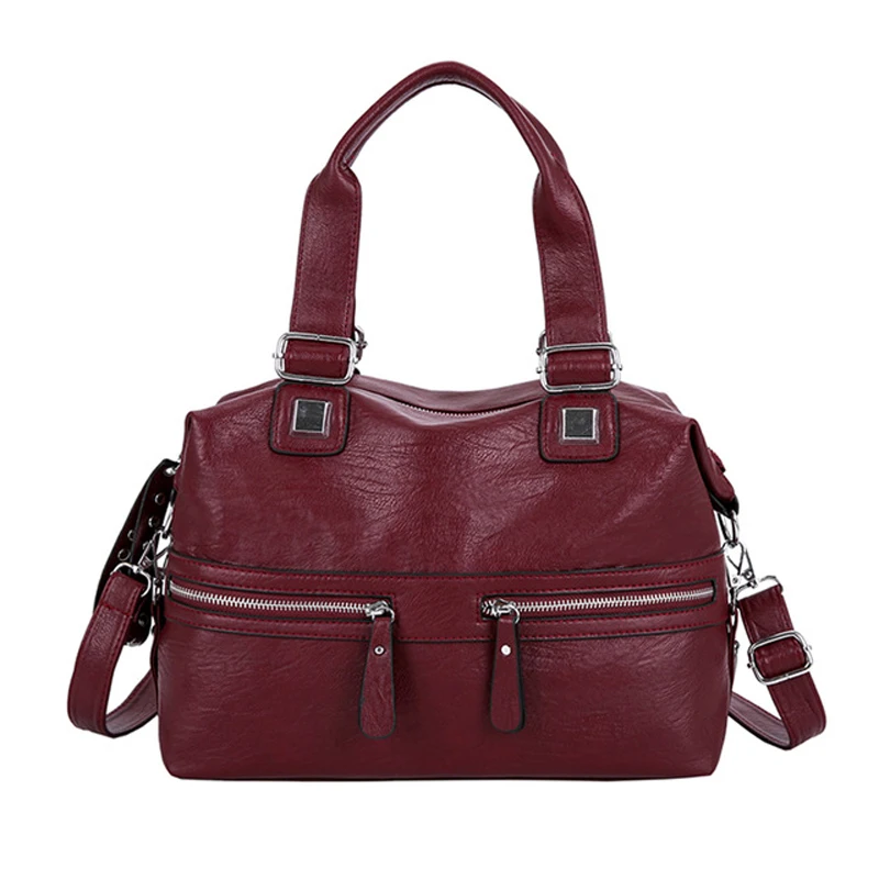 

2020Designer Vintage Women Soft Leather Handbags Fashion Double zipper Gray/Black Women Shoulder Messenger Bags High Quality Sac