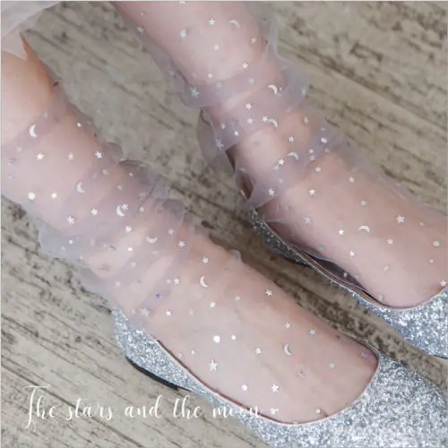 

Women Glitter Star Moon Ankle Socks Soft Mesh Transparent Elastic Sheer Sock
