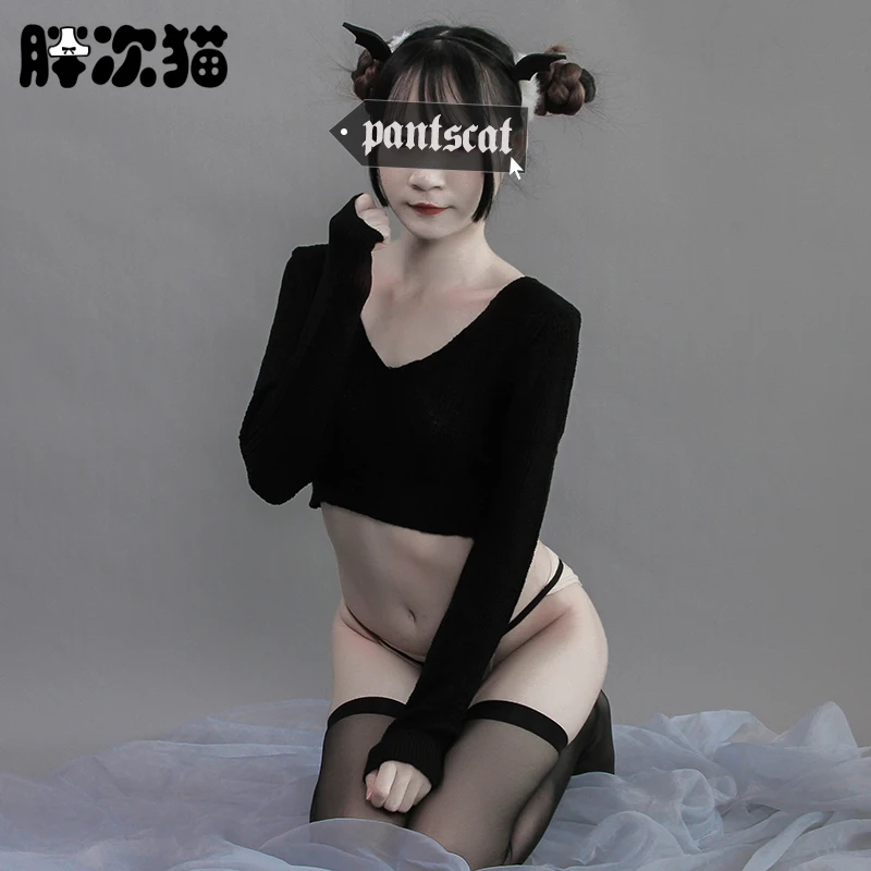 Сексуальный короткий трикотажный свитер в стиле Харадзюку японский вязаный с