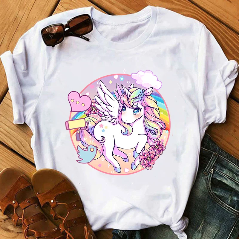 

Cute Unicorn T Shirt Women Harajuku Ullzang Unicornio Kawaii Cartoon Tshirt female Korean casual t-shirt 90s Graphic Top Tees