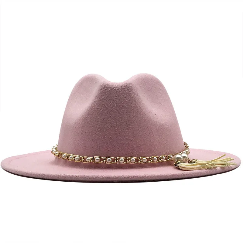 

Шляпа фетровая для мужчин и женщин, элегантная шерстяная фетровая Федора, однотонная уличная Панама, чёрная белая розовая красная