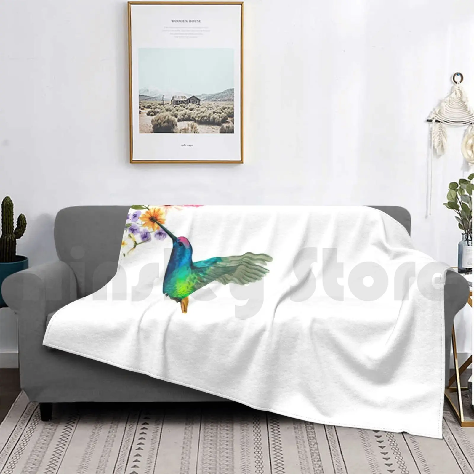 

Little Hummingbird & Flowers Blanket Fashion Custom Little Humming Bird Flowers Bird Watercolor Flowers Floral