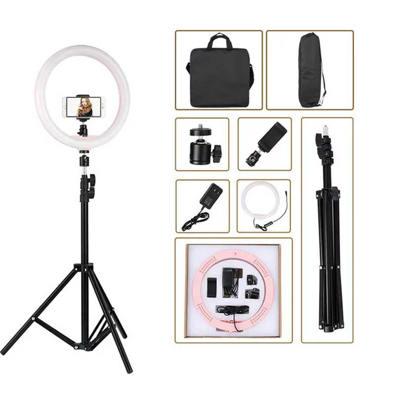 Pink-110Tripod-Bags Tycipy 12 ''кольцевой свет светодиодный съемка селфи свет фото камера видео мягкий свет с 1,1 м штатив телефон клип для макияжа в реальном времени - Цвет: Pink-110Tripod-Bags