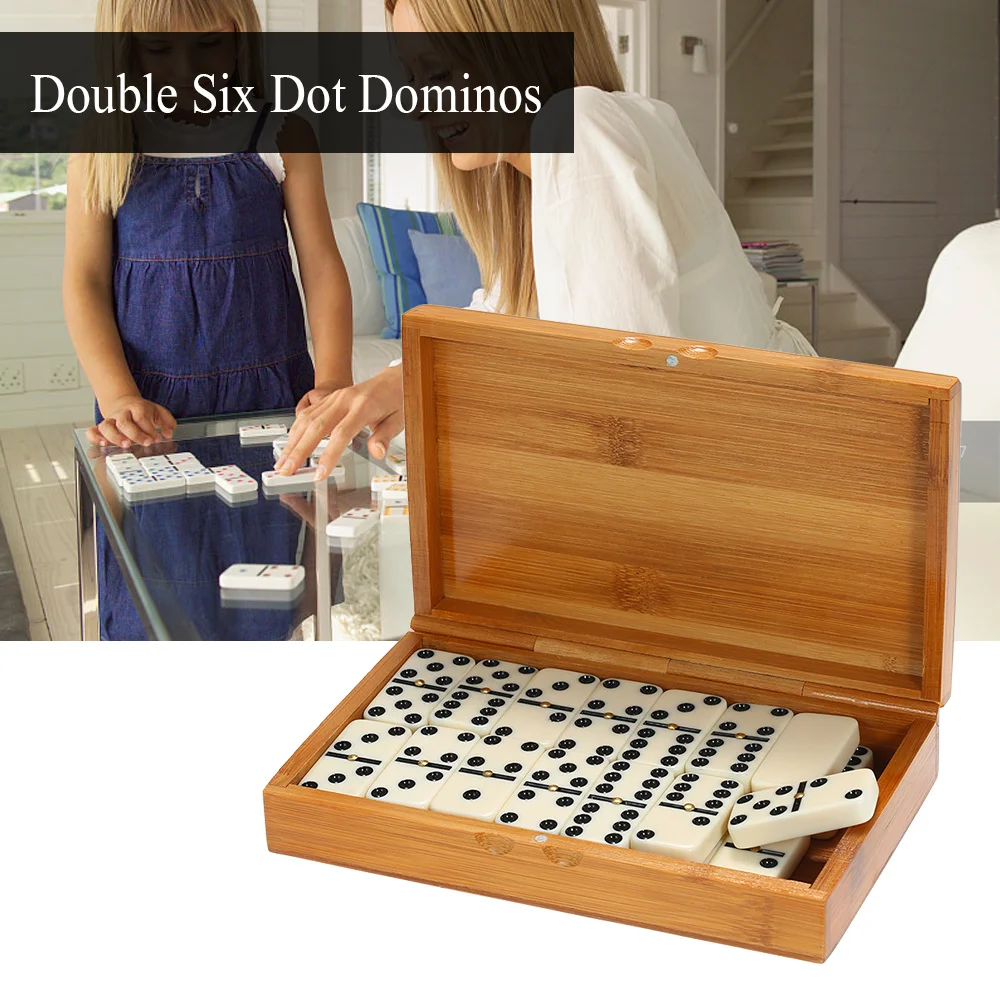 

Double Six Dominoes Set Entertainment Recreational Travel Game Blocks Wooden Building Learning Educational Toy Dot Dominoes