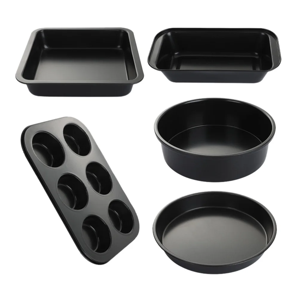 

1 Set 5pcs Carbon Steel Non-stick Coating Baking Pans for Baking Lover (Black)