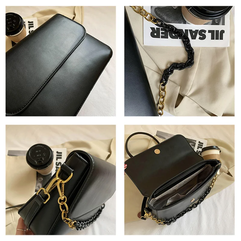 

European American Pure Color Chain Handbag Women 2021 Fashion Simple Office Daily Lady Shoulder Bag Casual Shopper Crossbody Bag