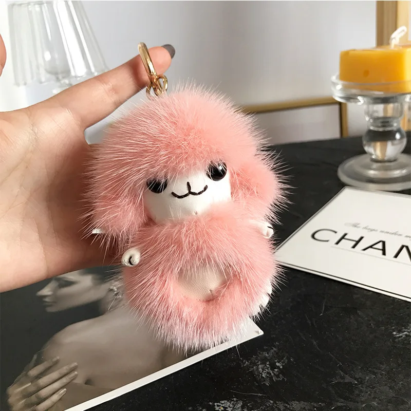 Прекрасный натуральный мех норки Брелок Овечка шнурки брелок ручной работы для