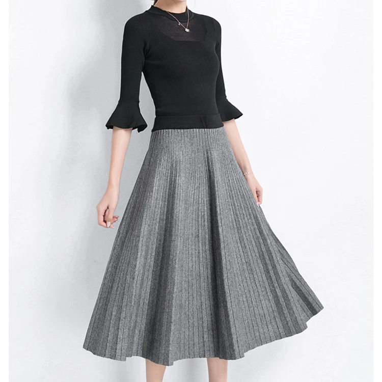 Женская трикотажная длинная юбка Sherhure коричневая теплая трапециевидная с