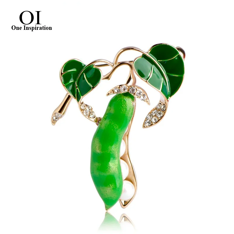 

OI Green Pea Brooches Enamel Gold-color Crystal Simulated Pearls Corsages for Women Men Kids Sweater Suit Accessories Pins