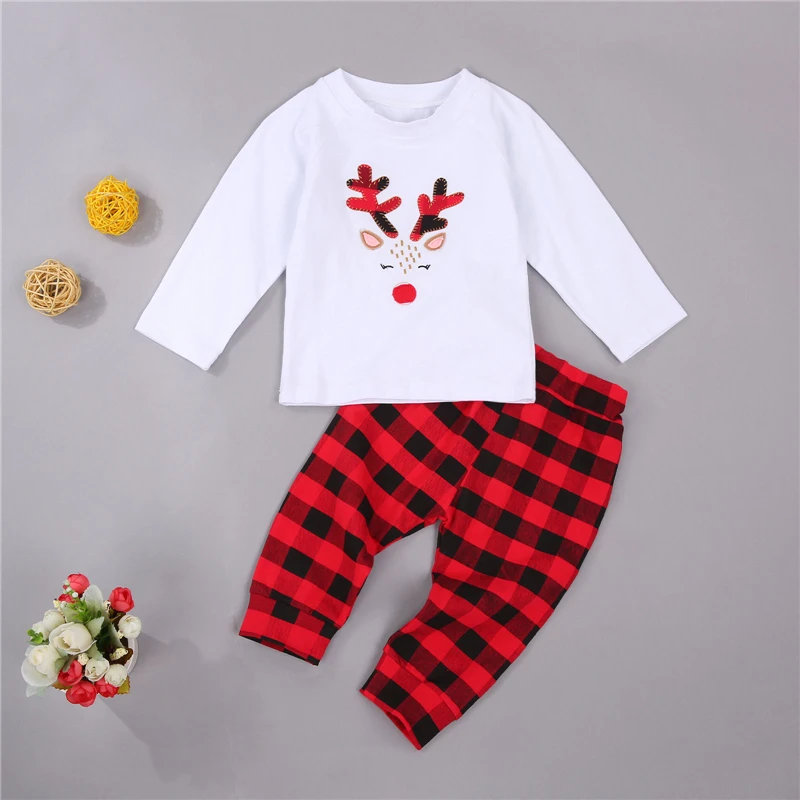 Детский костюм с длинными рукавами и штанами Топ оленем для новорожденных