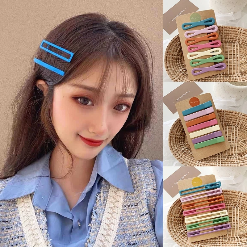 

1 Set Side Bangs Hair Clips Frosted Matte Candy Color Metal Duckbill Hairpins