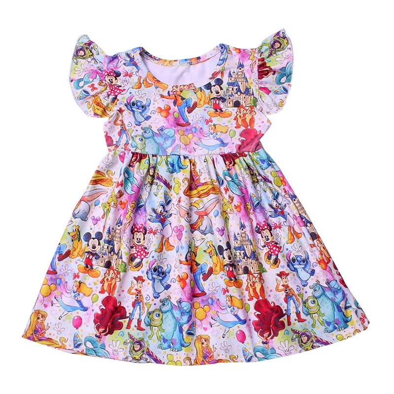 Toddlers Summer Dress for Girls Milk Silk Flutter Sleeve Princess Dress Toddler Girls Party Mermaid Minnie Clothes Wholesales