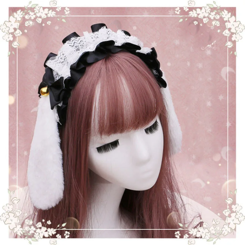 

Girl cute rabbit ears hair accessories cosplay lace animal ears headband plush rabbit ears hair band tail accessories set