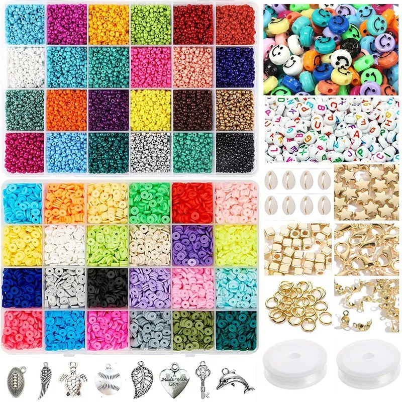 

Бусины для телефона, включая плоские бусины из полимерной глины Heishi 3600 шт. и стеклянные бусины 18000 шт.