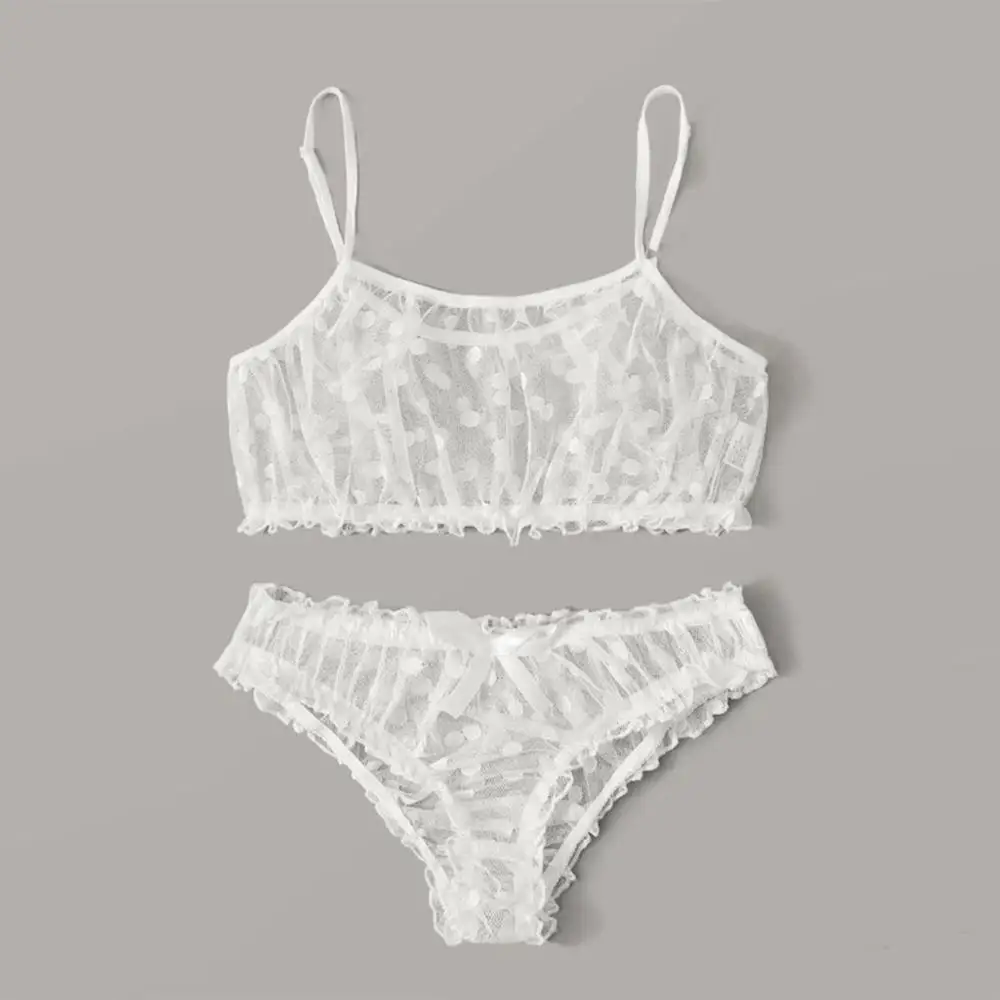 Белый Женское сексуальное нижнее белье Lenceria Mujer Babydoll, сетчатый прозрачный бюстгальтер в горошек, трусики, пижамный комплект, эротическое белье, сексуальные костюмы - Цвет: Белый