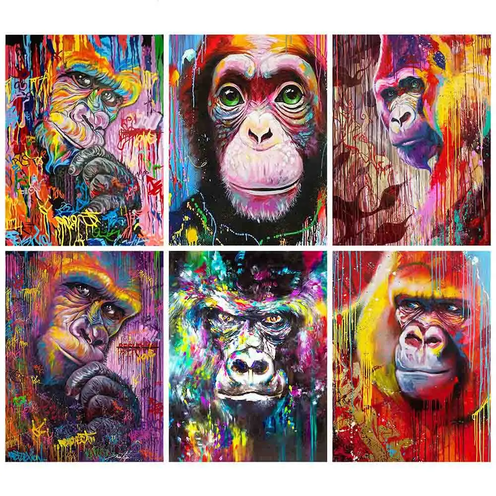 

Diy 5d Full Diamond Animal Diamond Painting Colorful Gorilla Pattern Cross Stitch Diamond Mosaic Decoration Christmas Hobby Gift