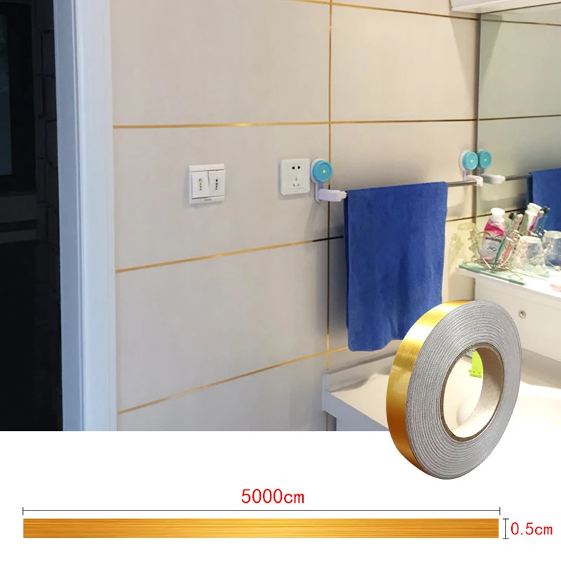 

Ceramic Tile Mildewproof Gap Tape Tile Gap Sealing Tape Waterproof Foil Strip Silver Golden Rims KI
