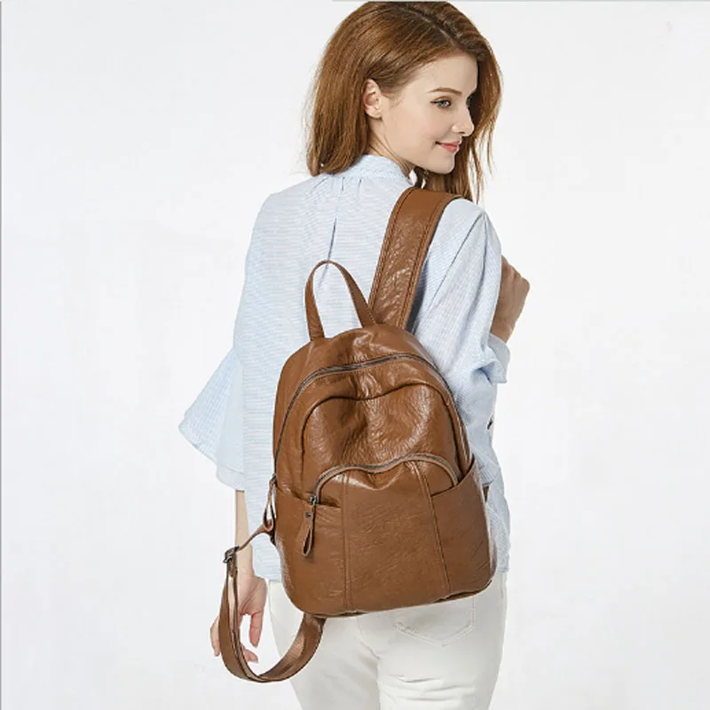 

Backpacks women's new leisure sheepskin soft leather backpacks simple fashion versatile travel bag leather backpacks for women