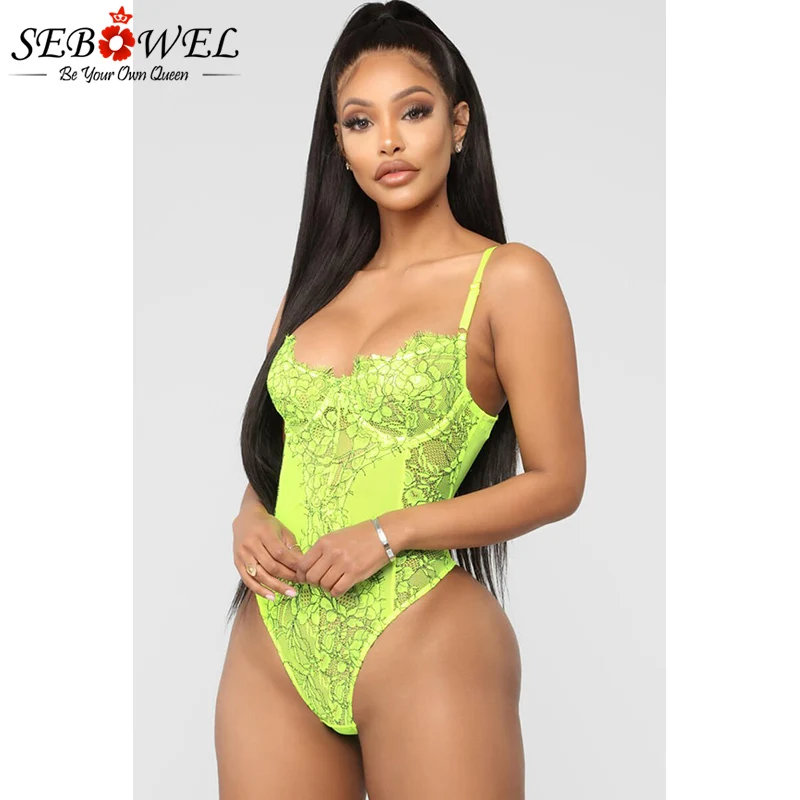 SEBOWEL пикантные туфли неонового Стринги Зеленый контрастных позиции кружева Для