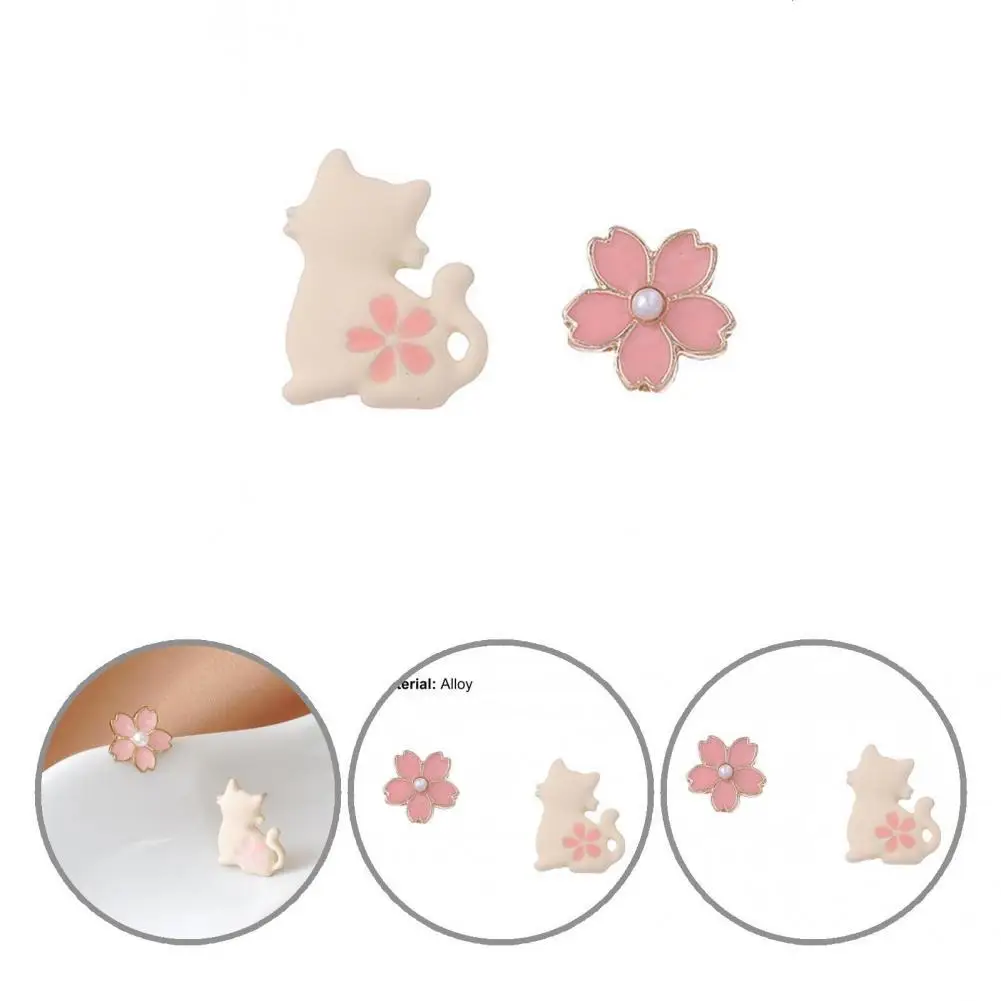 

Unique Earrings Faux Pearl Lightweight Cat Flower Asymmetric Earrings Women Earrings Ear Studs 1 Pair