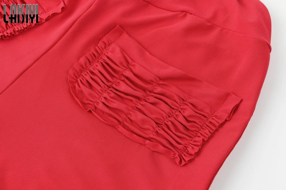 

LAISIYI 2019 Summer Solid Boycon Shorts Candy Colors High Waist Hollow Out Ruches Pockets Slim Women Casual Hot Shorts ASSH20072