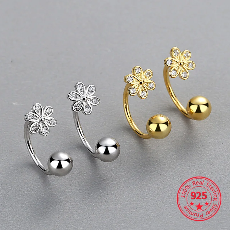 

925 Sterling SilverZircon Flower Screw Back Stud Earrings For Women Wedding Party Fine Minimalist Fine Women Earrings