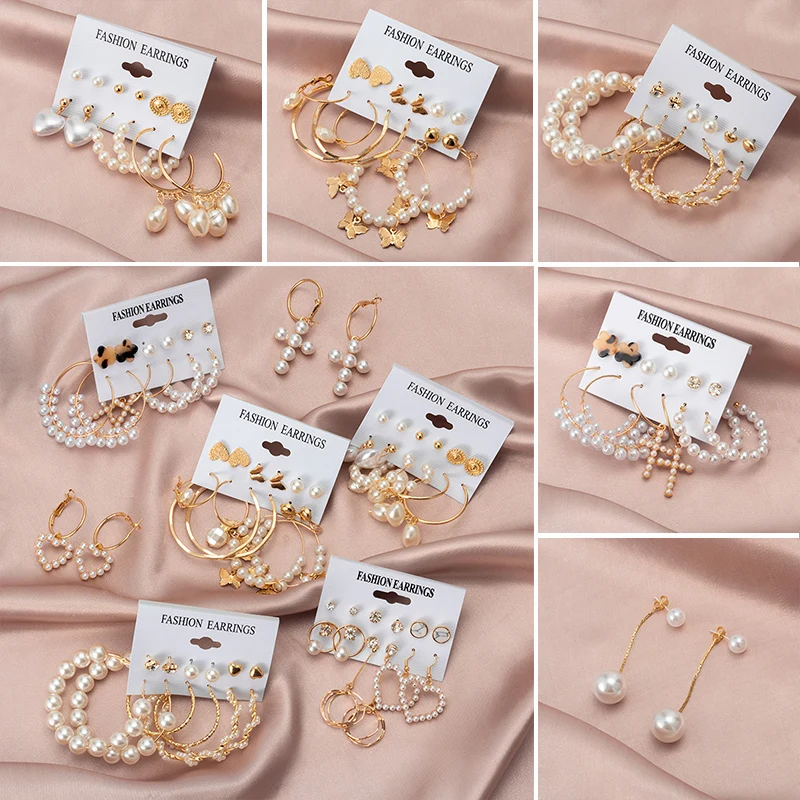 

New Korean Fashion Imitation Pearl Heart Pendant Earrings For Women Statement Gold Butterfly Vintage Earrings 2021 Trend Jewelry