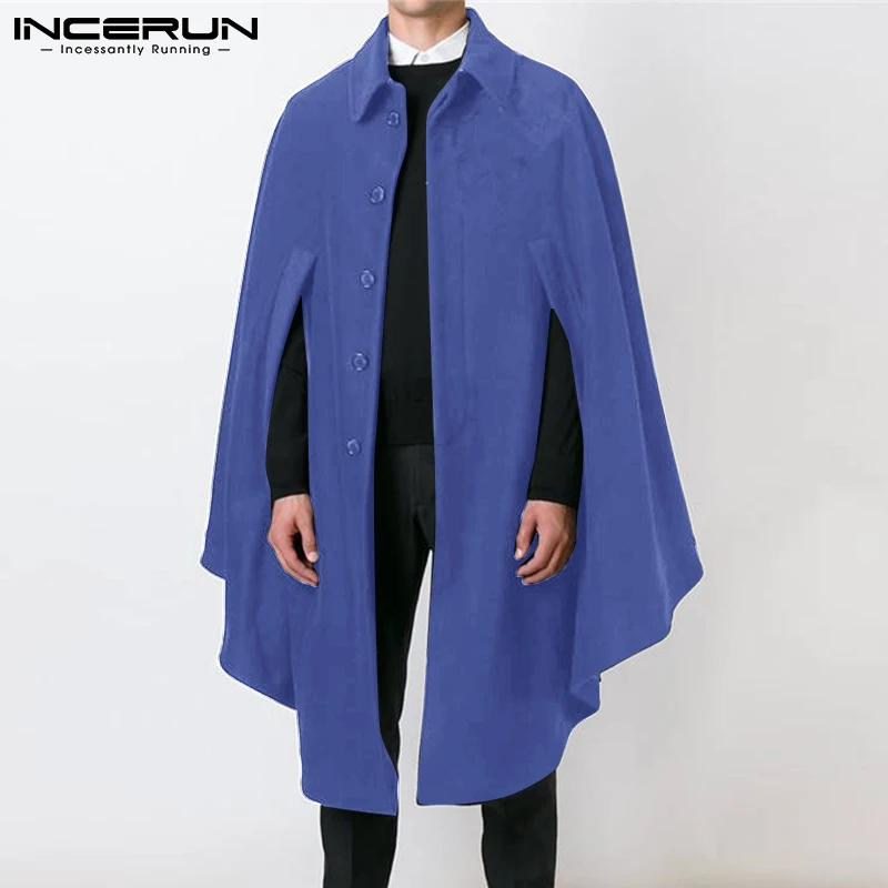 

Модная мужская накидка, однотонные Свободные повседневные Длинные Пончо с отложным воротником, однобортная уличная одежда 2021, мужской Трен...