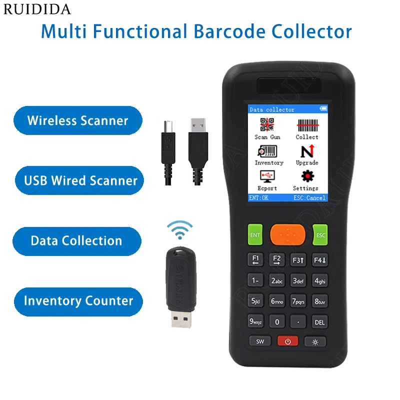 Inventory Data Collector PDA Wireless Barcode Reader Wireless Bar code Counter 2.4G Laser CCD Inventory Scanner 1D for Warehouse