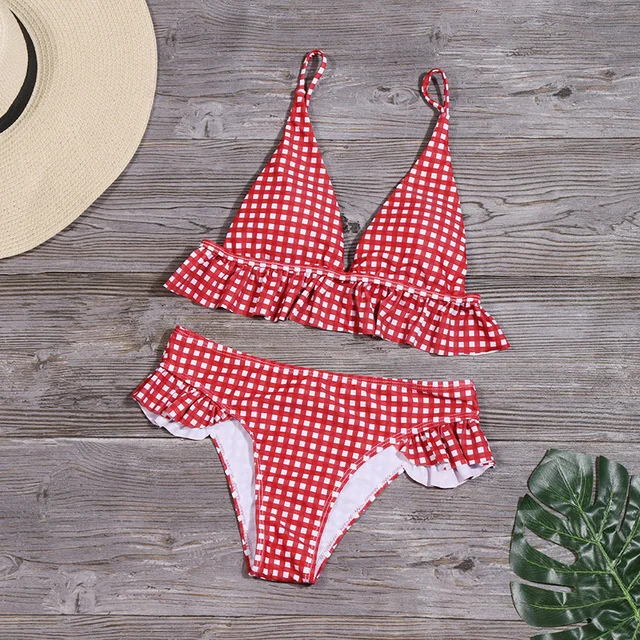 

Xize 2021 Plaid bikini Ruffle swimsuit