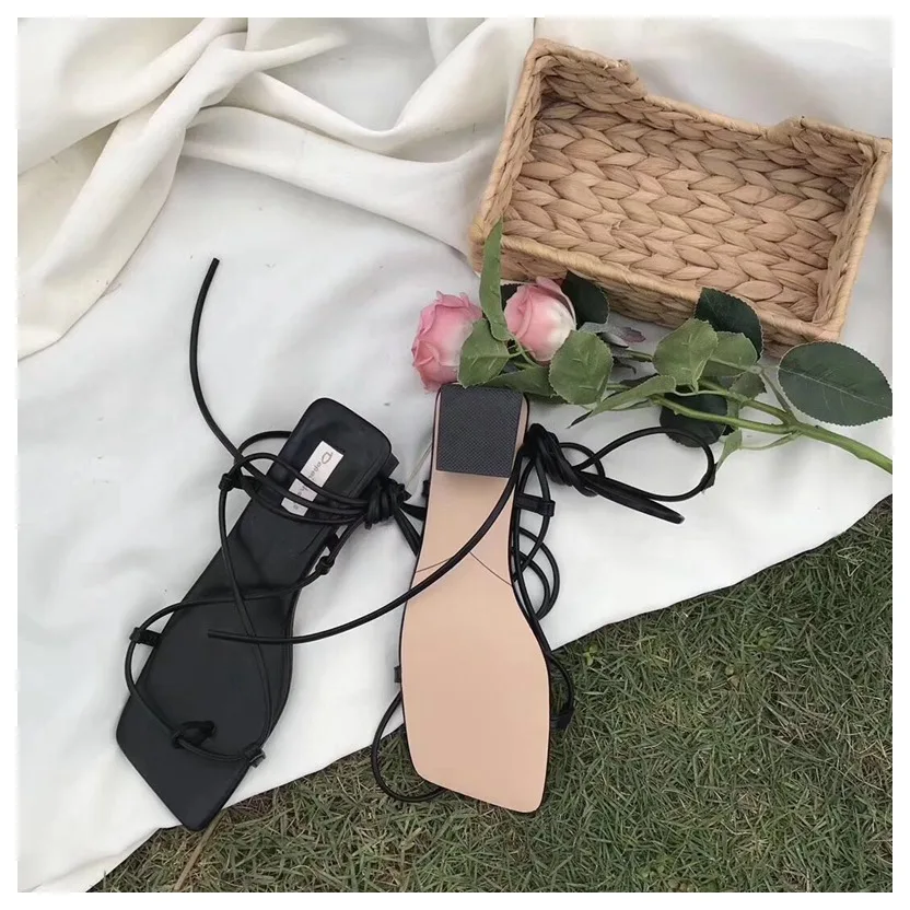 

New Fashion Women Sandals Low Heel Lace Up sandal Back Strap Summer Shoes Gladiator Casual Sandal Narrow Band zapatos mujer Shoe