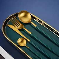304 stainless steel golden cutlery set black luxury dinnerware set kitchen cutlery mirror polishing fork spoons knives set 4pcs