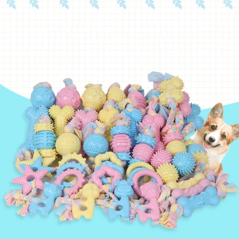 

6 Pcs Pet Dog TPR Chew Toys with Cotton Cloth Puppy Training Teeth Cleaning Tool