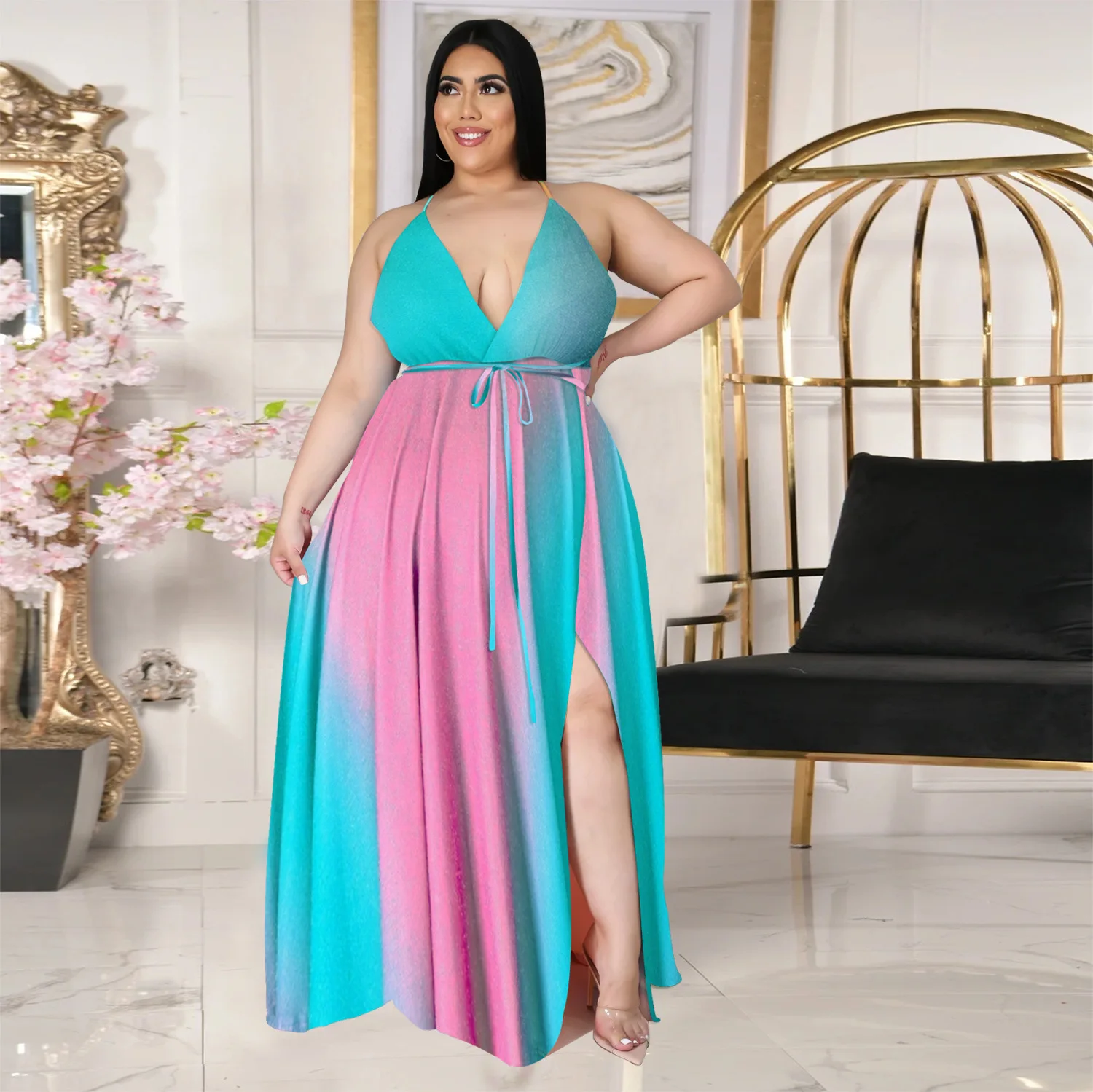 

Women Dress Sleeveless Backless Printed Spaghetti Strap Maxi Dresses Sexy Long Summer Dress Plus Size Ladies Dresses 2021