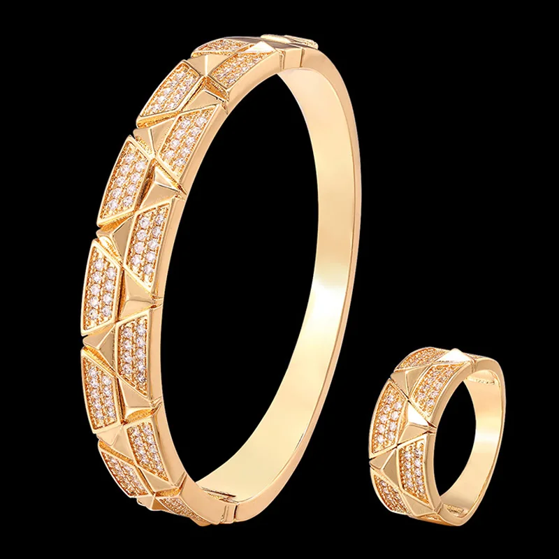 

Zlxgirl Luxury Copper Bangle and ring women's Jewelry set 3A cubic zircon Bracelet female fashion accessories best couple gifts