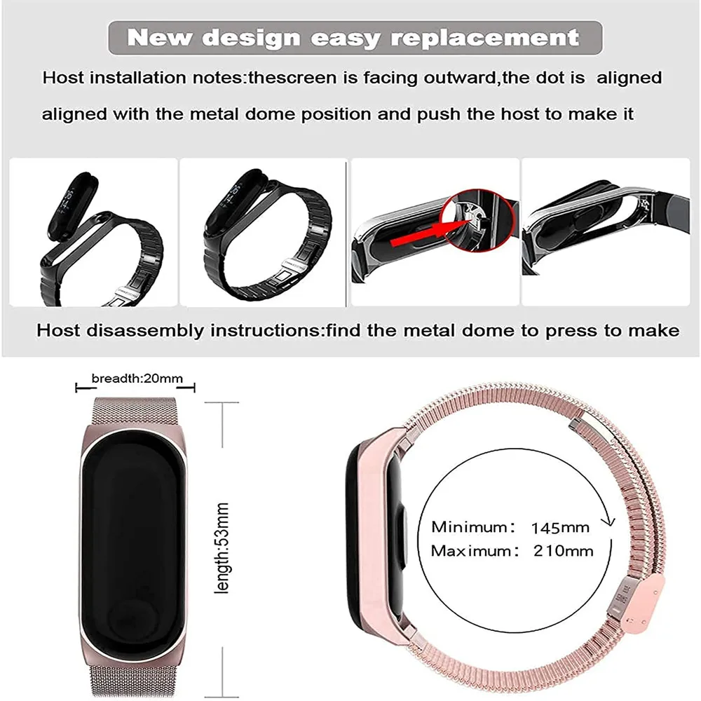 Strap For Mi Band 6 5 4 3 Wrist Metal Bracelet Screwless Stainless Steel MIband for Xiaomi Mi Band 4 5 Strap Wristbands Pulseira