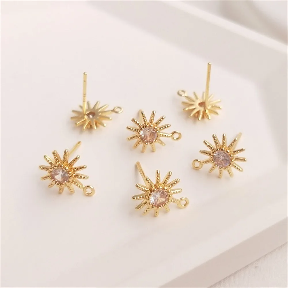 

14K Gold Filled Plated Zircon Sunflower earrings star band hanging S925 silver needle handmade diy earring material