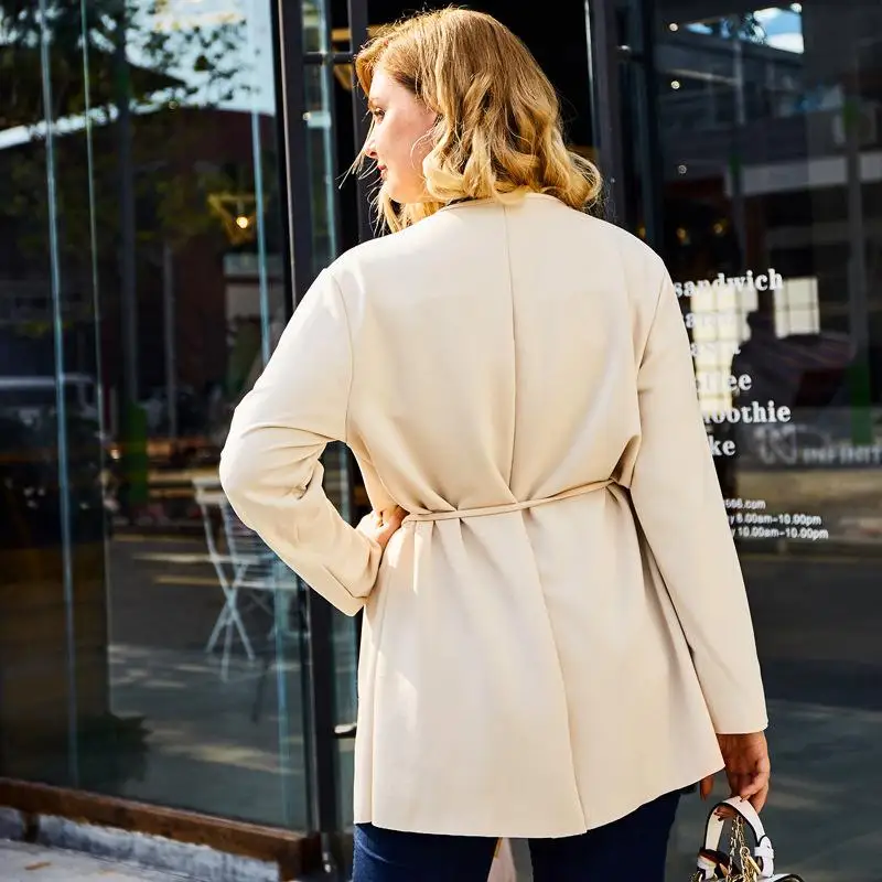 

XL-4XL Plus size Autumn Women Trench Coat Vintage Turn Down Collar Long Sleeve Outwear Office Lady Big Large Size OL Trench Coat