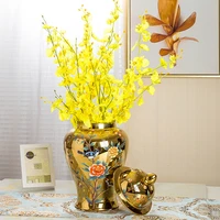electroplating golden ceramic flower pot general jar flower arrangement container large hydroponic flower vase home decoration