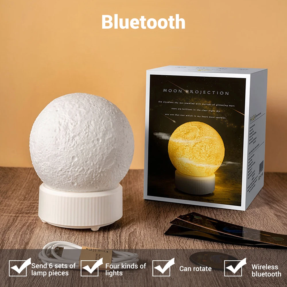 

3D Moon Projection Lamp Creative Rotation Bedside Sleep With Bluetooth Romantic Starry Atmosphere Music Nightlight Kids Gifts