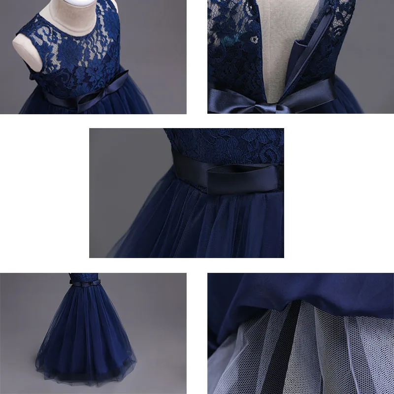 

7 Colors Flower Girl Dresses Lace Sashes Sleeveless O-neck Ball Gown Girls Pageant Kids Clothing Party Dresses Princess Dress