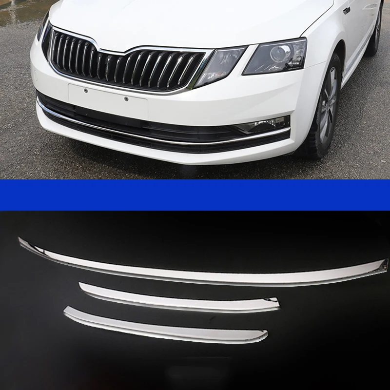 front grill trims Lsrtw2017 Нержавеющая сталь Передняя решетка автомобиля задний бампер багажника планки для Skoda Octavia a7 аксессуары - Название цвета: front grill trims