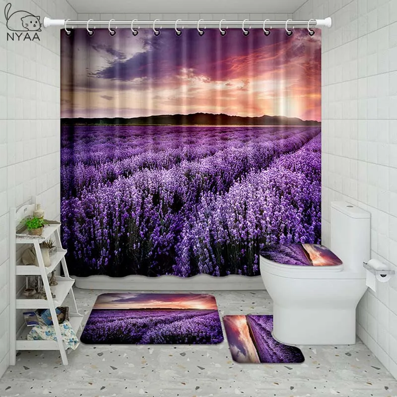 Набор занавесок для душа Vixm водонепроницаемый набор с лавандовыми цветами