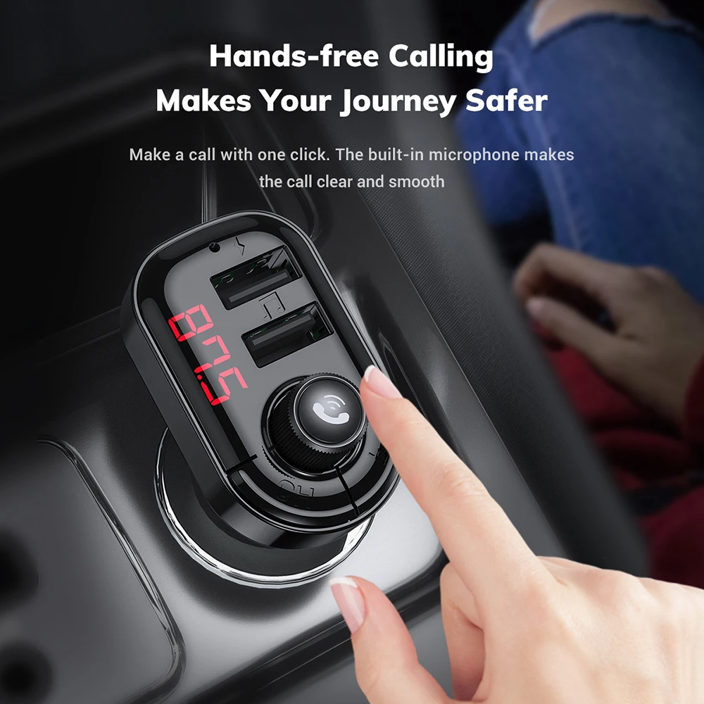 Автомобильное зарядное устройство TOPK 4 1 а с двумя USB портами fm передатчик Bluetooth