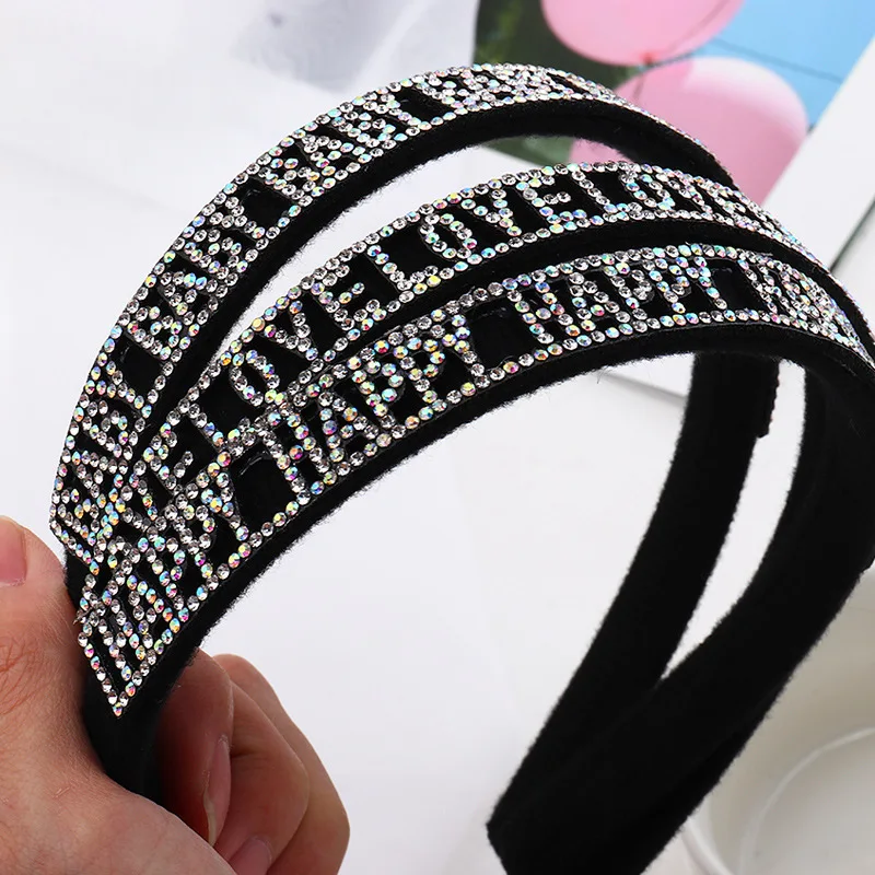 Стразы широкая повязка для волос с алмазными буквами уличная мода заколка