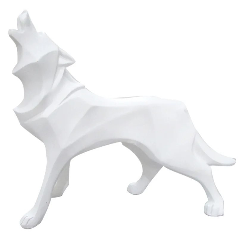 

Silver Home Decor Wolf Figurines Resin Abstract Totem Wolf Dog Sculpture Geometric Animal Statues Table Decoration Accessories