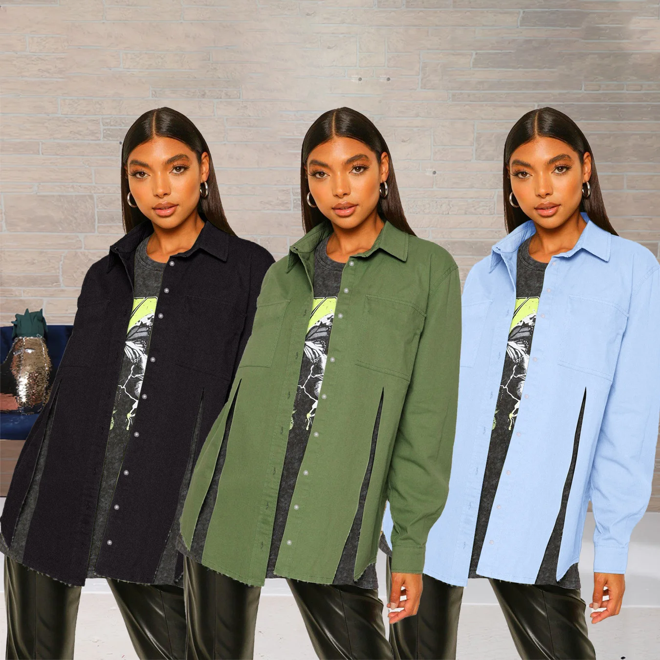 

women's casual personalized split denim shirt coat