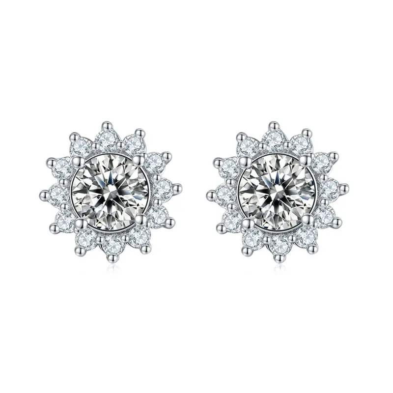 

Jazaz Fine Real 0.5 Carat Round Moissanite 100% 925 Sterling Silver Sun Flower Stud Earrings For Women Sparkling Gift B01366