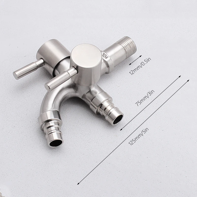 

Wall Mounted Washing Machine Faucet Stainless Steel 1 in 2 out Water Tap Double Using Bibcock Taps Decorative Home Garden Tap