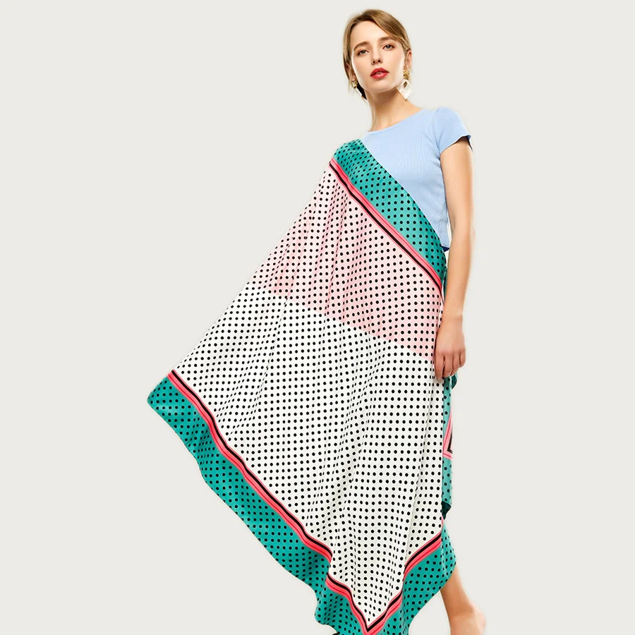 Женский Шелковый головной платок большая длинная шаль с принтом в горошек